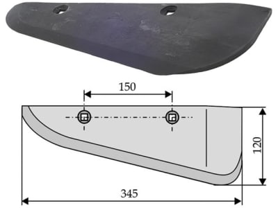 Industriehof® Rübenroderschar links, 345 x 7 mm, Tiefe 120 mm für Holmer, Kleine, Stoll, Unsinn Rübenroder, 34-2101L