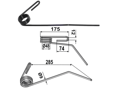 Industriehof® Striegelzinken 285 x 9 mm links für Saatstriegel Accord/Weiste DA, DF, Kubota, Kverneland M-Drill, I-Drill-Pro, S-Drill, 10.ST-AC4