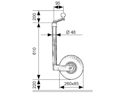 TRAILER POOL Stützrad 610 – 830 mm, Stützlast 150 kg, Luftrad 260x85, 3.00-4, mit Stützlastanzeige, PKW-Anhänger, 016 010 002