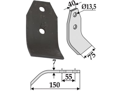 Industriehof® Schlegelmesser 150 x 40/75 x 7 mm, Bohrung 13,5 mm, für Agram, Taarup