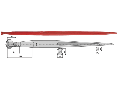 Industriehof® Frontladerzinken 1.100 mm, M 22 x 1,5, spitz, gerade, für Weidemann, 181121