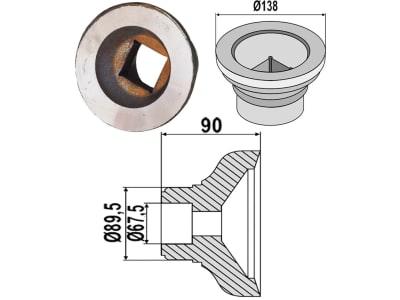 Industriehof® Außenflansch 138; 89,5 x 67,5 x 90 mm für Lagerung für Vierkantwelle 40 x 40 mm (Best. Nr. 10737345, 10626691), 31-0044