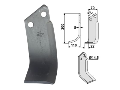 Industriehof® Fräsmesser links/rechts 200 x 70 x 8 mm, Bohrung 14,5 mm für Maletti: 0100078/0100077