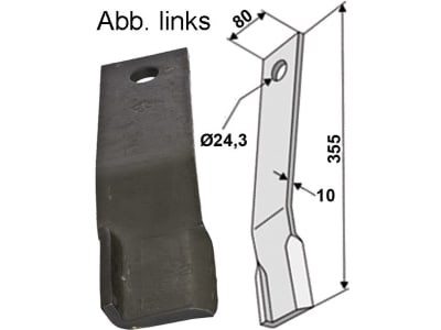 Industriehof® Schlegelmesser links 355 x 80 x 10 mm, Bohrung 24,3 mm, für Humus, 63-IND-92-L