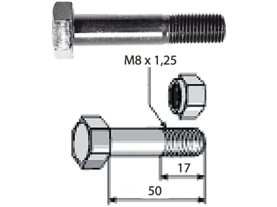 Industriehof® Sechskantschraube M 8 x 1,25 x 50 - 10.9 mit Sicherungsmutter für Agria, 63-855-1 Industriehof® Sechskantschraube M 8 x 1,25 x 50 - 10.9 mit Sicherungsmutter für Agria, 63-855-1