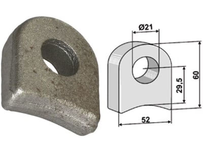 Industriehof® Halter 60 x 52 x 19 mm, Bohrung 21 mm, ohne Sechkantansatz Desvoys Schlegelmesser, 63-RM-911