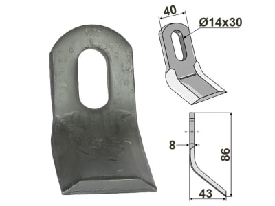 Industriehof® Y-Messer 86 x 40 x 8 mm, Bohrung 30 x 14 mm, für Mulcher Ferri, 63-FEI-46