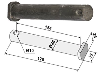 Industriehof® Bolzen 170 x 26 mm, Bohrung 10 mm für Mulag, 63-MUL-82 Industriehof® Bolzen 170 x 26 mm, Bohrung 10 mm für Mulag, 63-MUL-82
