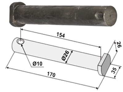 Industriehof® Bolzen 170 x 26 mm, Bohrung 10 mm für Mulag, 63-MUL-82