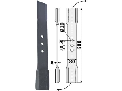 Industriehof® Schlegelmesser gedreht 600 x 80 x 8 mm, Bohrung 18 mm, für Aedes, Pircher, 63-AED-06-R