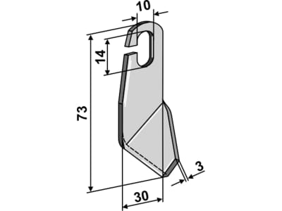 Industriehof® Flügelmesser rechts lang, geschliffen, 74 x 30 x 3 mm, Tiefe 33 mm für Amazone Anbaumäher Grasshopper GH 02, GHL 02, GHLT 02, 63-AMA-63