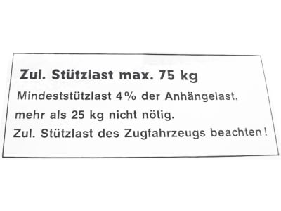 TRAILER POOL Stützlastaufkleber "Zul. Stützlast max. 75 kg" 100 x 44 mm, 001 010 993