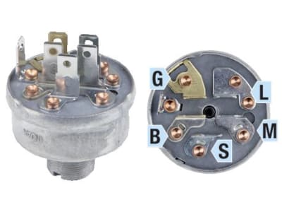 Zündschloss "Indak" Einbaumaß Ø 16 mm, 6 x Steckanschluss, 3 Positionen, Masse auf Gehäuse, für Motor Briggs & Stratton Zündschloss "Indak" Einbaumaß Ø 16 mm, 6 x Steckanschluss, 3 Positionen, Masse auf Gehäuse, für Motor Briggs & Stratton