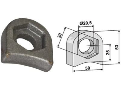 Industriehof® Halter 53 x 50 x 18 mm, Bohrung 20,5 mm, mit Sechkantansatz Sicma Schlegelmesser, 63-RM-915