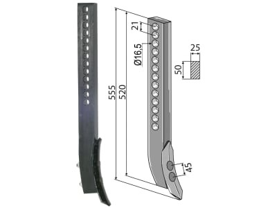 Industriehof® Spurlockerzinken 555 x 25 x 50 mm mit Schar, für Väderstad, 101.04052