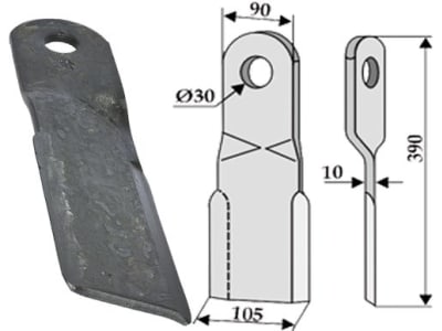 Industriehof® Mulchmesser links/rechts, 390 x 90/105 x 10 mm, Bohrung 30 mm für Bams