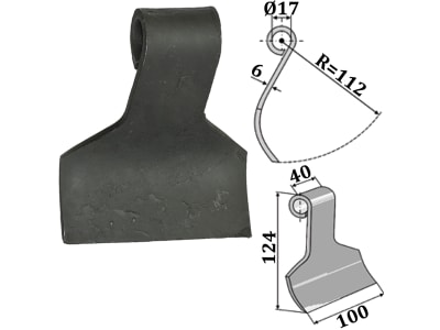 Industriehof® Schlegelmesser 124 x 40/100 x 6 mm, Bohrung 17 mm, für Kuhn, Nobili, 63-NOB-37