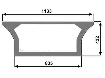 Heckscheibe, grün, unten, Höhe 432 mm, geklebt, Siebdruck, für Traktor Deutz-Fahr Agrotron, Hürlimann XL, Lamborghini Champion, Victory, R6, R7, R8, Same Diamond II, Iron, Rubin