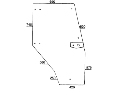Türscheibe, klar, rechts, Siebdruck, rahmenlos, für Deutz-Fahr Agroprima, Agroxtra, DX