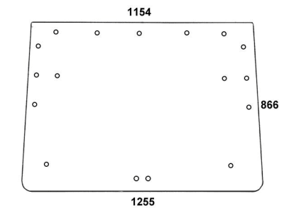 Heckscheibe, grün, 5-Loch-Befestigung Gummischarnier, für Renault -12,-14, -32, -54, Kabine TL; TS; TX; TZ