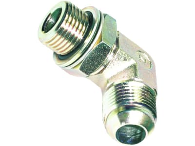 Winkel-Einschraubverschraubung "WE-JM", 90 °, M 14 x 1,5 AG/9/16"-18 AG UNF-UN, einstellbar, Dichtscheibe, O-Ring, Kammerring, Außenkonus 74° Winkel-Einschraubverschraubung "WE-JM", 90 °, M 14 x 1,5 AG/9/16"-18 AG UNF-UN, einstellbar, Dichtscheibe, O-Ring, Kammerring, Außenkonus 74°