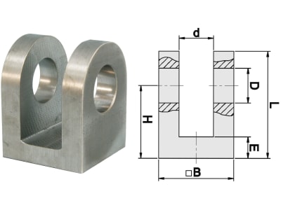 Schema Anschweißgabel, ØB 50 mm, ØD 25,25 mm für Hydraulikzylinder mit Kolbendurchmesser 60, 63, 65, 70 mm Schema Anschweißgabel, ØB 50 mm, ØD 25,25 mm für Hydraulikzylinder mit Kolbendurchmesser 60, 63, 65, 70 mm