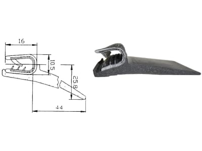 Dichtungsprofil für Verdeckmittelteile und alte Verdecke, Klemmbereich 2 – 4 mm Dichtungsprofil für Verdeckmittelteile und alte Verdecke, Klemmbereich 2 – 4 mm