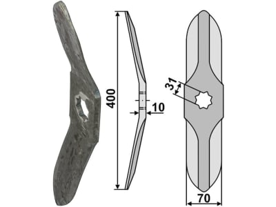 Industriehof® Rollspatenmesser links/rechts 400 x 70 x 10 mm Bohrung 31 mm für Horsch, 31-380/30H Industriehof® Rollspatenmesser links/rechts 400 x 70 x 10 mm Bohrung 31 mm für Horsch, 31-380/30H