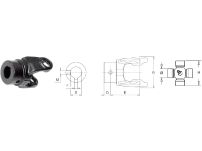 Bondioli & Pavesi Nabengabel 100; SFT Baugröße 1; S1, Profil rund 25 mm, für einfaches Kardangelenk, mit Nut und Gewindebohrung, 2120B6155