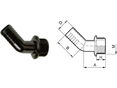 Agrotop Schlauchanschluss G 1 1/2" AG (BSP) Ø Tülle 40 mm 45 ° gebogen, 10647