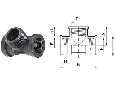 Agrotop T-Stück G 1" AG (BSP) / G 1/2" IG (BSP) mit Außen- und Innengewinde (AG/IG), 10724