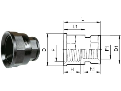 Agrotop Reduzierstück G 3/8" IG (BSP) / G 1/4" IG (BSP) N/A h1 14 mm Länge 35 mm mit beidseitig Innengewinde (IG), 10790