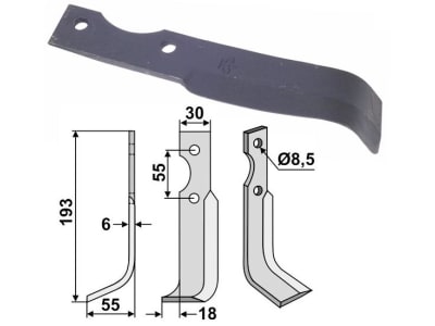 Industriehof® Fräsmesser rechts 193 x 30 x 6 mm, Bohrung 8,5 mm für B.C.S., BCS-13R