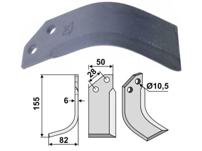 Industriehof® Fräsmesser rechts 155 x 82 x 6 mm, Bohrung 10,5 mm für Bertolini S.315 - 13014/5, BER-16R