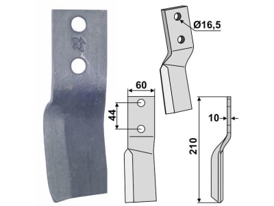 Industriehof® Rotorzinken rechts 210 x 60 x 10 mm, Bohrung 16,5 mm für Breviglieri b200V - 50175, BRE-16R