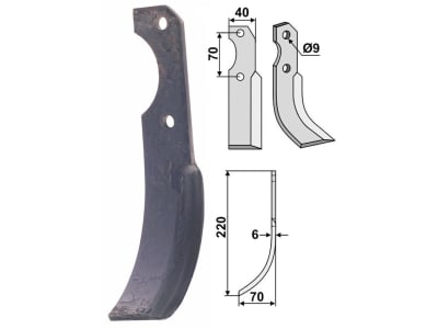 Industriehof® Fräsmesser rechts 220 x 40 x 6 mm, Bohrung 9 mm, Gewicht 0,4 kg für Brumital-Agris, BRU-09R