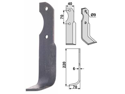 Industriehof® Fräsmesser rechts 220 x 40 x 6 mm, Bohrung 9 mm, Gewicht 0,45 kg für Brumital-Agris, BRU-11R