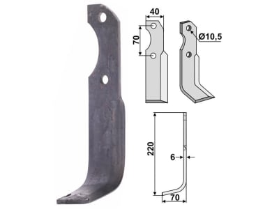 Industriehof® Fräsmesser rechts 220 x 40 x 6 mm, Bohrung 10,5 mm für Brumital-Agris, BRU-12R