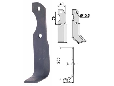 Industriehof® Fräsmesser rechts 205 x 40 x 6 mm, Bohrung 10,5 mm für Brumital-Agris, BRU-16R