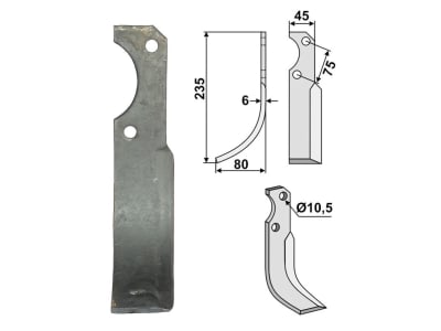 Industriehof® Fräsmesser links 235 x 45 x 6 mm, Bohrung 10,5 mm für Fort, Roteco 60327 310-314 MTZ, FOR-08L