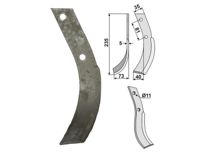 Industriehof® Fräsmesser links/rechts 235 x 35 x 5 mm, Bohrung 11 mm für Honda 510-560