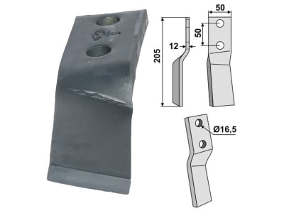 Industriehof® Rotorzinken links/rechts 205 x 50 x 12 mm, Bohrung 16,5 mm für Howard