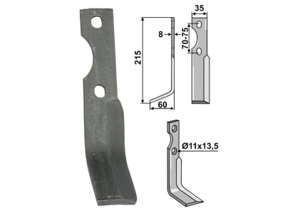 Industriehof® Rotorzinken links/rechts 215 x 35 x 8 mm, Bohrung 11 mm; 13,5 mm für Simon Industriehof® Rotorzinken links/rechts 215 x 35 x 8 mm, Bohrung 11 mm; 13,5 mm für Simon