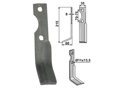 Industriehof® Rotorzinken links/rechts 215 x 35 x 8 mm, Bohrung 11 mm; 13,5 mm für Simon