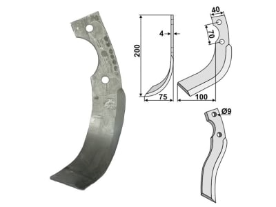 Industriehof® Fräsmesser links/rechts 200 x 40 x 4 mm, Bohrung 9 mm für Iseki