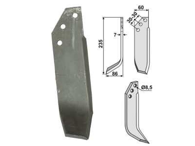 Industriehof® Fräsmesser links 235 x 60 x 7 mm, Bohrung 8,5 mm für Kuhn, KUH-14L