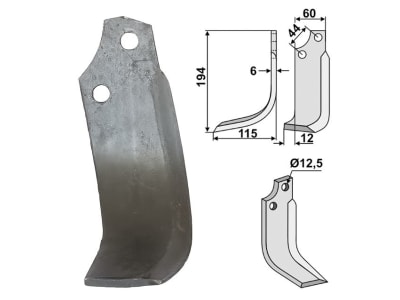 Industriehof® Fräsmesser links/rechts 194 x 60 x 6 mm, Bohrung 12,5 mm für Maschio