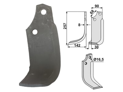 Industriehof® Fräsmesser rechts 257 x 90 x 8 mm, Bohrung 16,5 mm für Maschio, MAS-06R