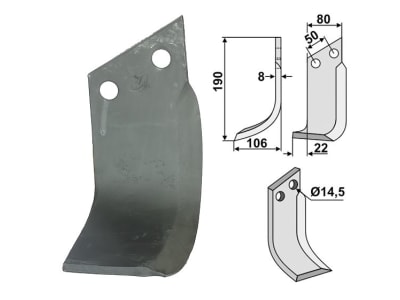 Industriehof® Fräsmesser rechts 190 x 80 x 8 mm, Bohrung 14,5 mm für Meratino, MER-02R