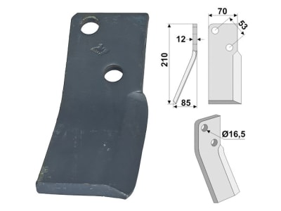 Industriehof® Rotorzinken rechts 210 x 70 x 12 mm, Bohrung 16,5 mm für Massano, MSA-04R